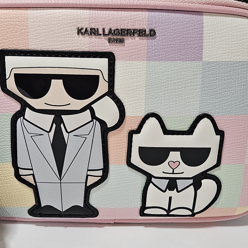 NWT Karl Lagerfeld PastelCheckered Color Block Camera Crossbody Bag - Picture 4 of 7